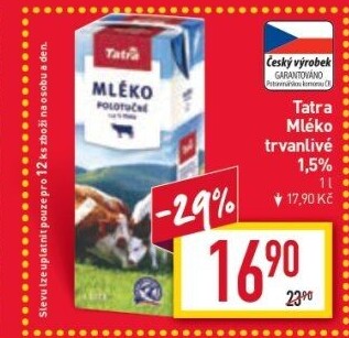 Mléko trvanlivé Tatra - 1,5% polotučné