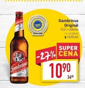 Pivo světlé výčepní Originál 10° Gambrinus
