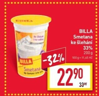 Smetana ke šlehání Billa 33%
