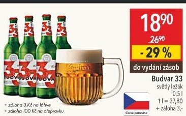 Pivo světlý ležák 33 Budweiser Budvar