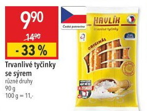 Tyčinky trvanlivé se sýrem a solí Havlík