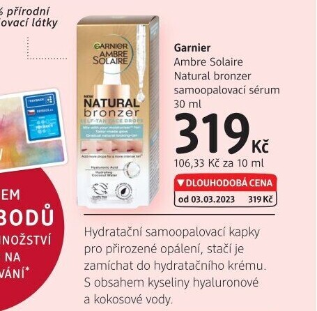 Samoopalovací sérum Natural bronzer Ambre Solaire Garnier