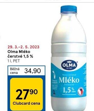 Mléko čerstvé Olma - 1,5% polotučné