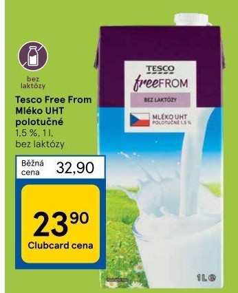 Mléko trvanlivé bez laktózy Tesco Free From - 1,5% polotučné