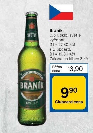 Pivo světlé výčepní 10° Braník