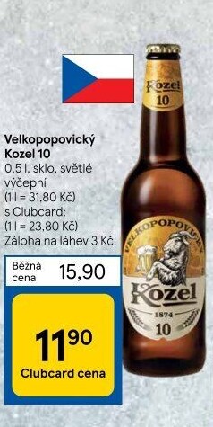 Pivo světlé výčepní 10°Velkopopovický Kozel
