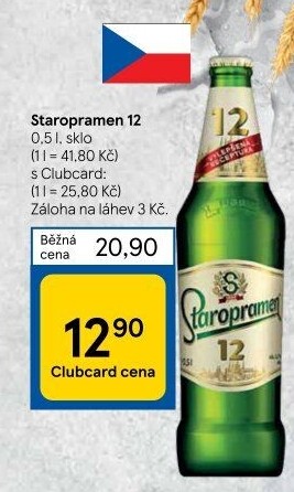 Pivo světlý ležák 12° Staropramen