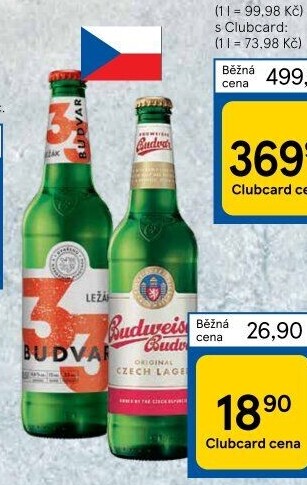 Pivo světlý ležák Budweiser Budvar