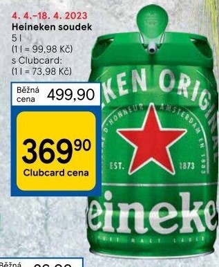 Pivo světlý ležák Heineken - soudek
