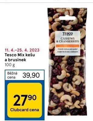 Směs kešu a brusinek Tesco