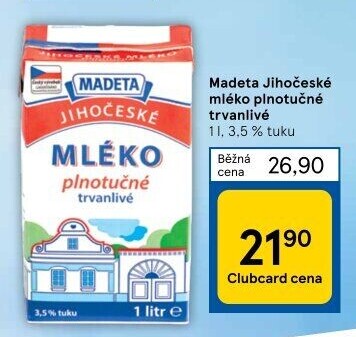 Mléko trvanlivé Jihočeské Madeta - 3,5% plnotučné
