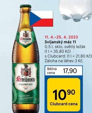 Pivo světlý ležák 11° Svijanský Máz Svijany