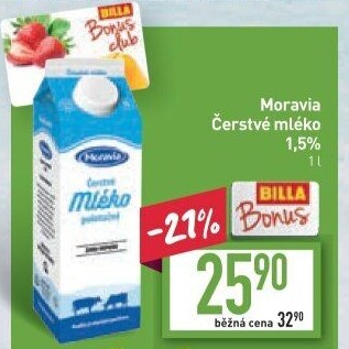 Mléko čerstvé Moravia - 1,5% polotučné
