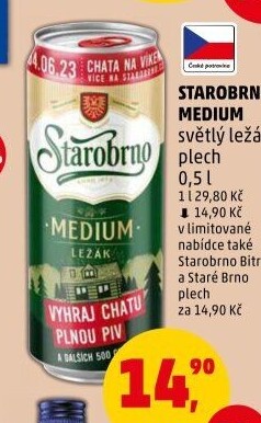 Pivo světlý ležák nepasterizovaný 11° Medium Starobrno