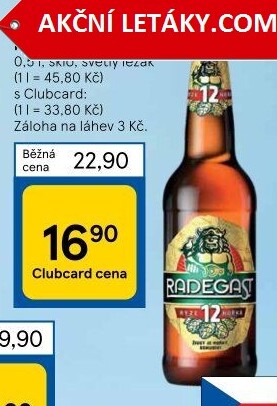 Pivo světlý ležák 12° Ryze hořká Radegast
