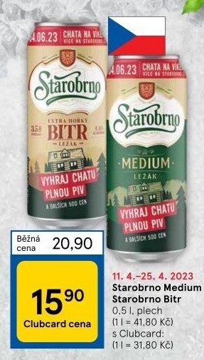 Pivo světlý ležák nepasterizovaný 11° Medium Starobrno