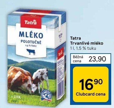 Mléko trvanlivé Tatra - 1,5% polotučné