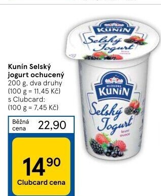 Ochucený jogurt selský Kunín