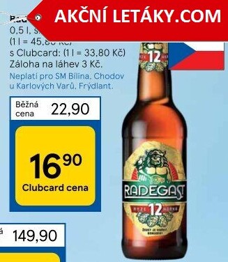Pivo světlý ležák 12° Ryze hořká Radegast