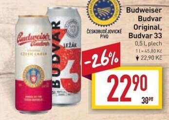 Pivo světlý ležák 33 Budweiser Budvar
