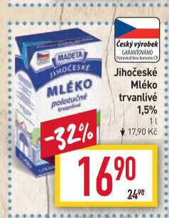 Mléko trvanlivé Jihočeské Madeta - 1,5% polotučné