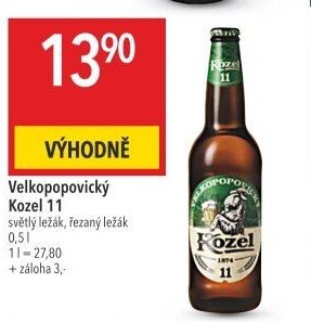 Pivo světlý ležák 11° Medium Velkopopovický Kozel