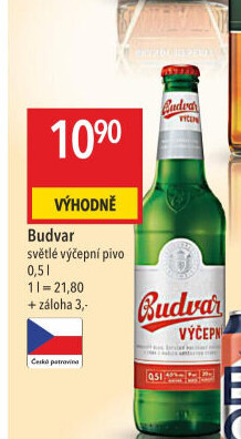 Pivo světlé výčepní Budweiser Budvar