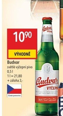 Pivo světlé výčepní Budweiser Budvar