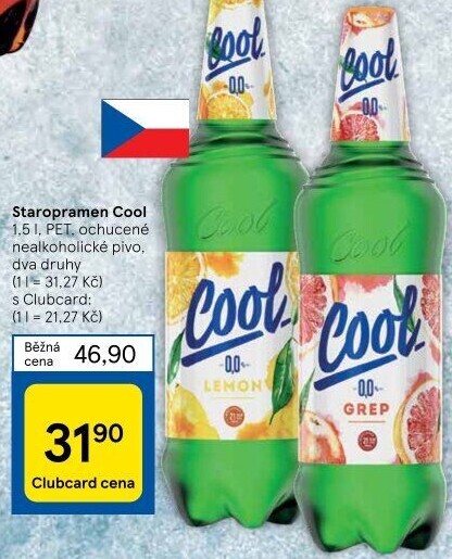 Nealkoholické pivo ochucené Staropramen Cool