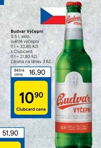 Pivo světlé výčepní Budweiser Budvar