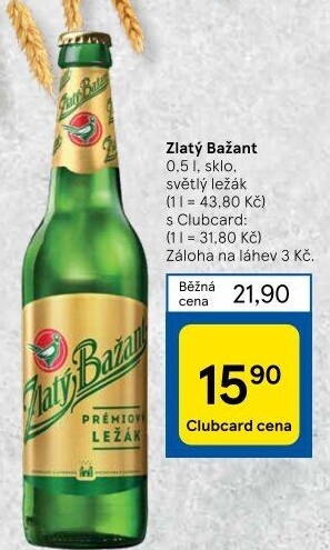 Pivo světlý ležák 12° Zlatý Bažant