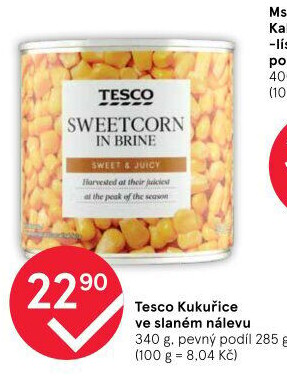 Kukuřice sterilovaná Tesco
