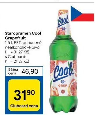 Nealkoholické pivo ochucené Staropramen Cool