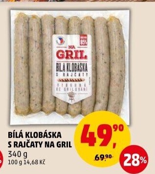 Klobása bílá s rajčaty Na gril Penny