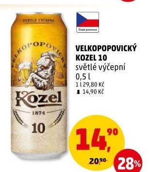 Pivo světlé výčepní 10°Velkopopovický Kozel
