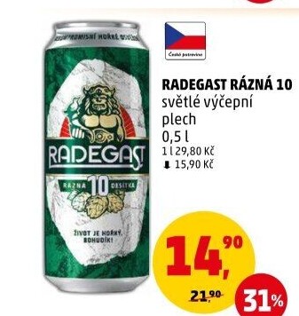 Pivo světlé výčepní Rázná 10° Radegast