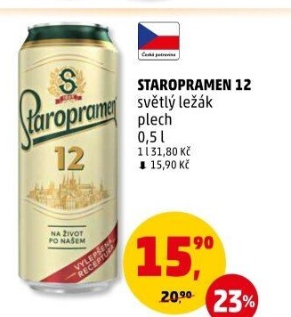 Pivo světlý ležák 12° Staropramen