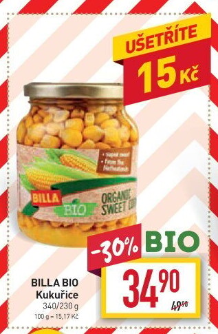 Kukuřice sterilovaná Naše Bio Billa