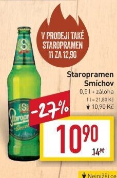 Pivo světlé výčepní 10° Smíchov Staropramen