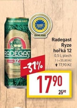 Pivo světlý ležák 12° Ryze hořká Radegast