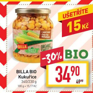 Kukuřice sterilovaná Naše Bio Billa