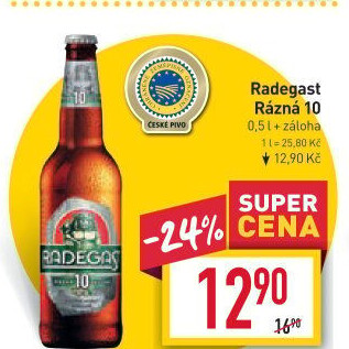 Pivo světlé výčepní Rázná 10° Radegast