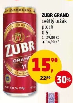 Pivo světlý ležák 11° Grand Pivovar Zubr