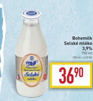 Mléko čerstvé selské Bohemilk - 3,9% plnotučné
