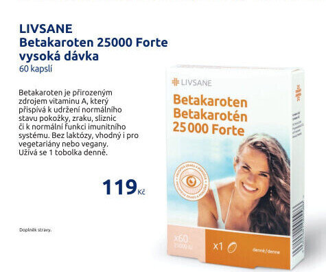 Doplněk stravy kapsle Betakaroten 25 000 Forte Livsane