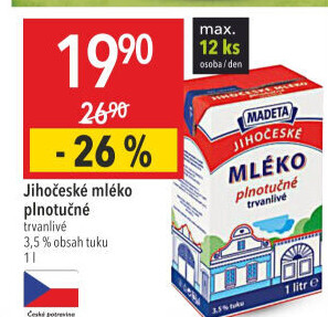 Mléko trvanlivé Jihočeské Madeta - 3,5% plnotučné