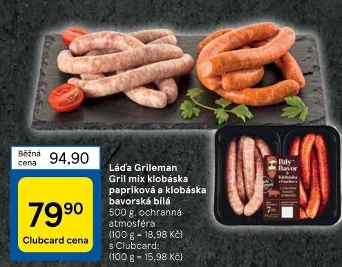 Klobása bílý bavor a klobása z Paprikova Láďa Grileman Kostelecké uzeniny
