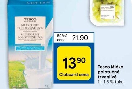 Mléko trvanlivé Tesco - 1,5% polotučné