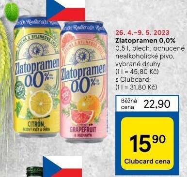 Nealkoholické pivo ochucené Radler Zlatopramen