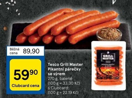 Pikantní párečky se sýrem Grill Master Tesco